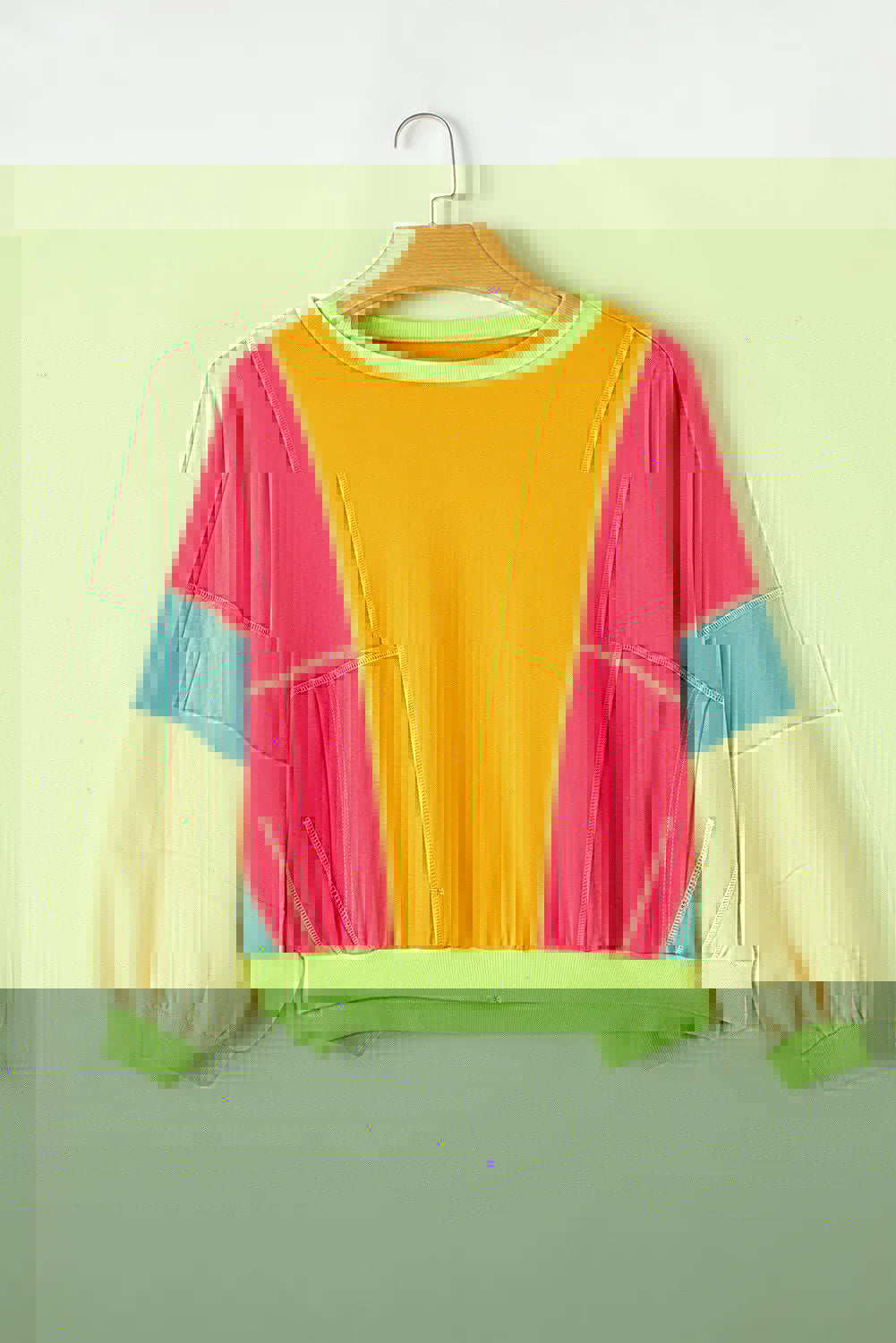 Color Block Round Neck Long Sleeve Top