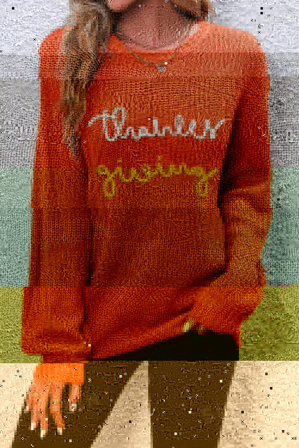 THANKSGIVING Round Neck Long Sleeve Sweater