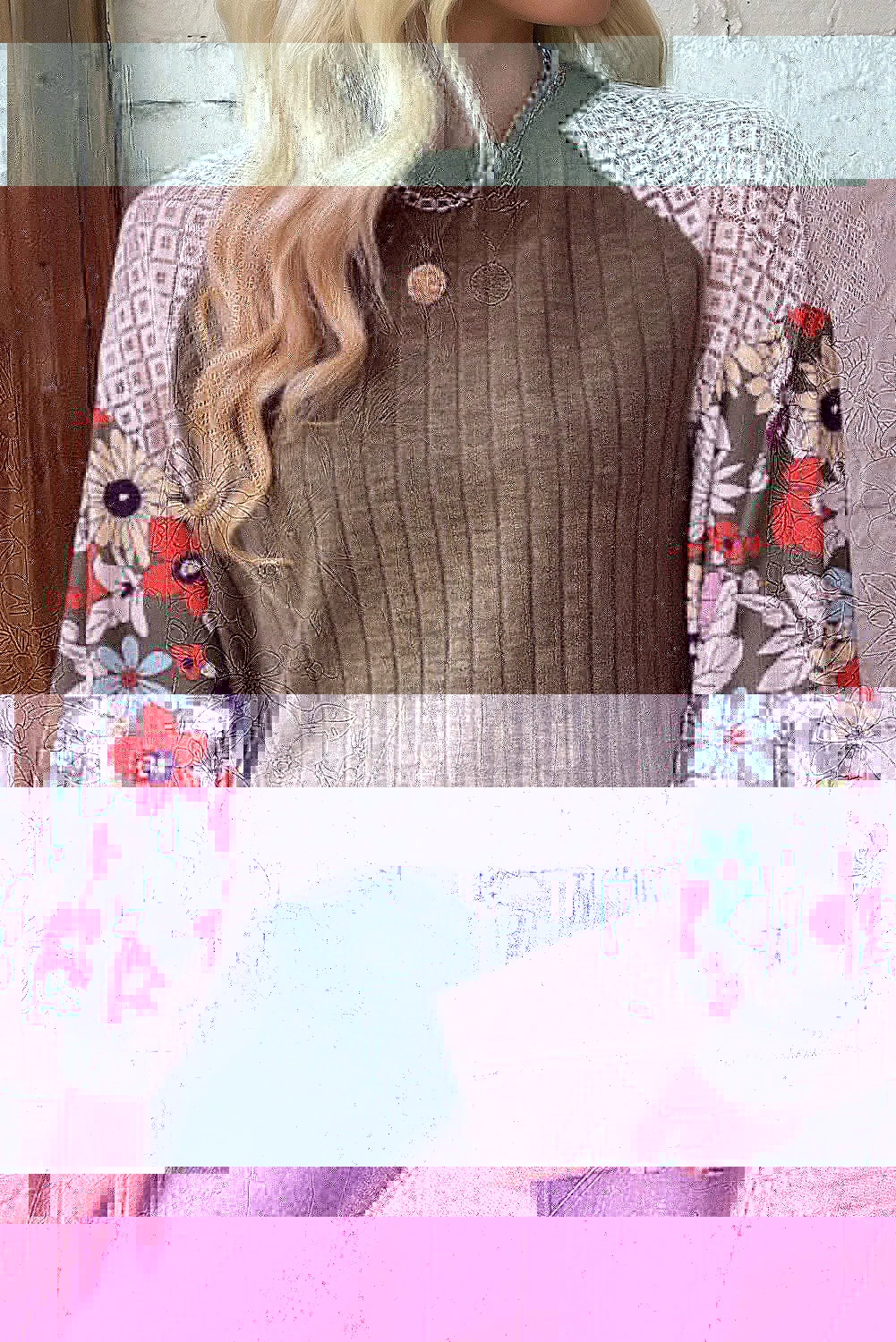 Printed Round Neck Long Sleeve Top