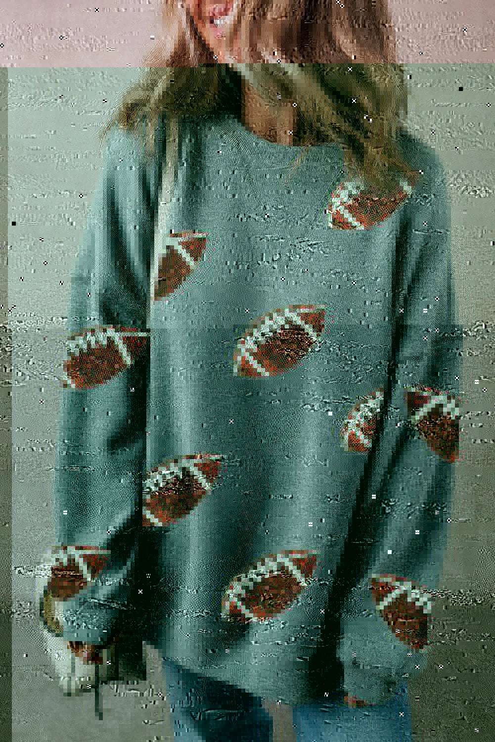 Sequin Football Round Neck Long Sleeve Sweatshirt