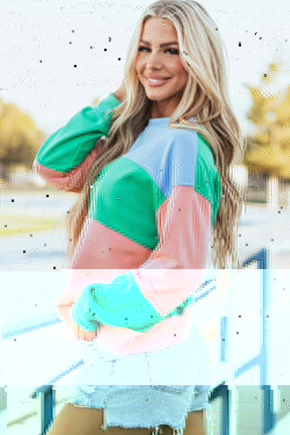 Color Block Round Neck Long Sleeve Sweatshirt