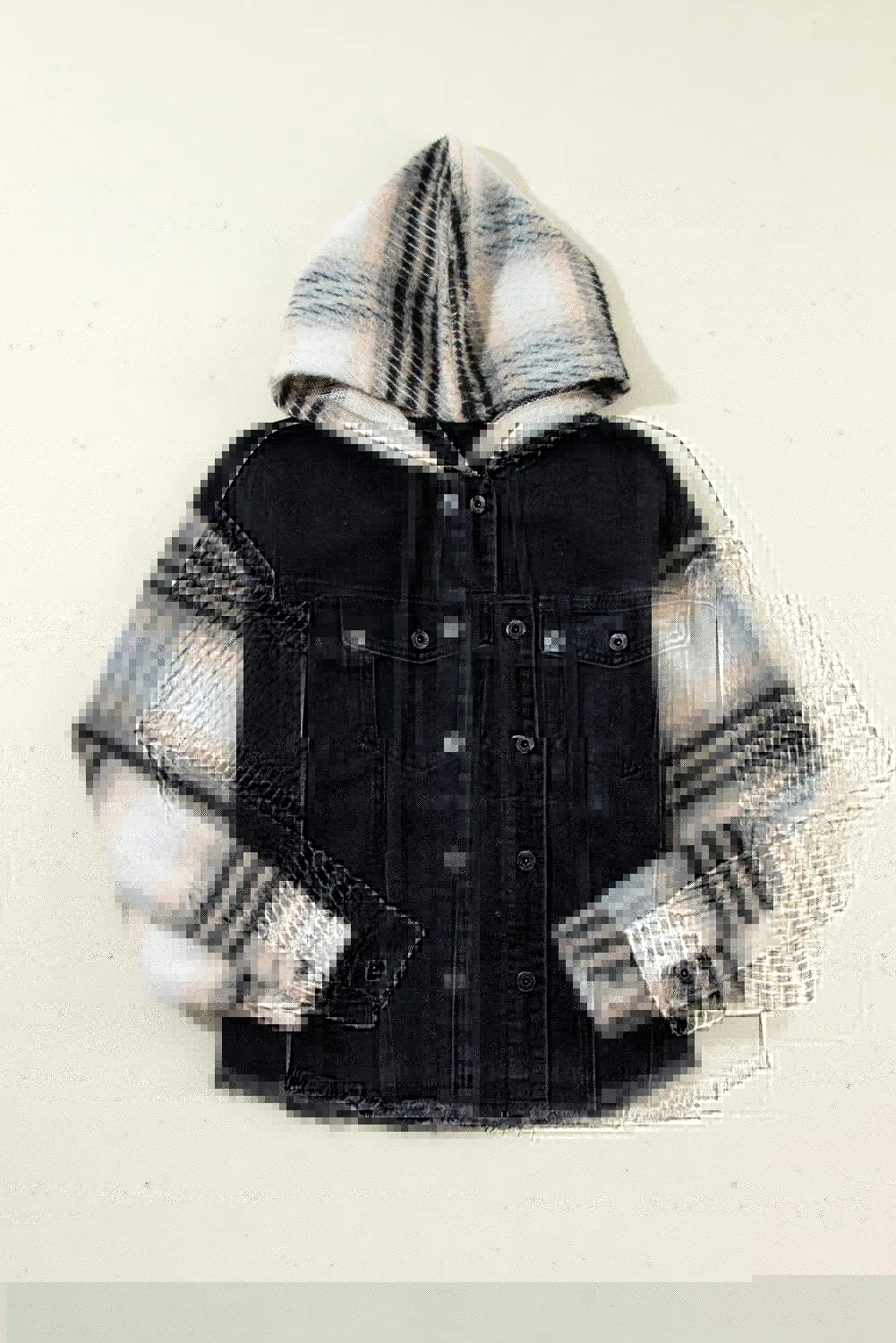 Drawstring Raw Hem Button Up Hooded Denim Jacket