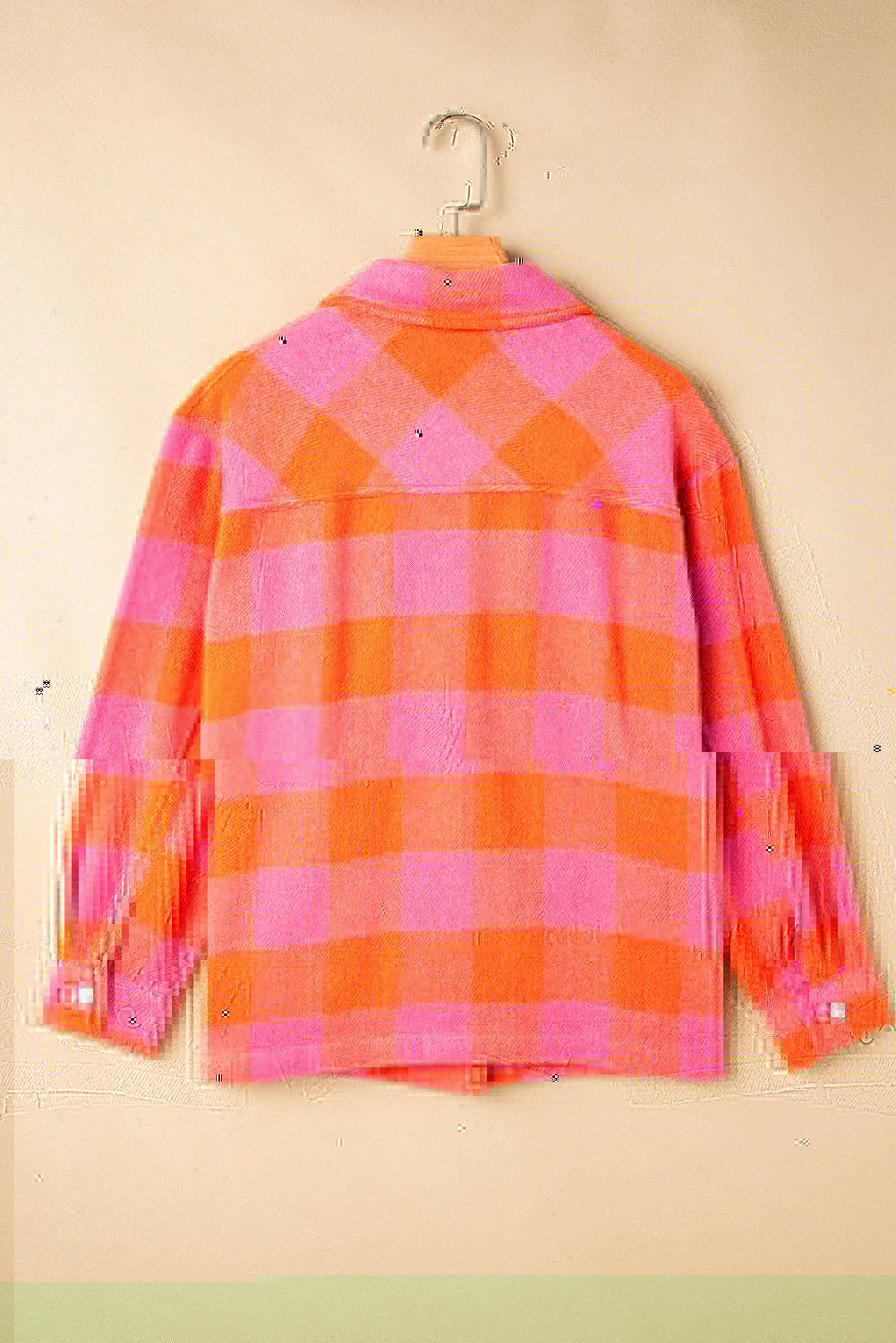 Color Block Plaid Button Up Long Sleeve Jacket