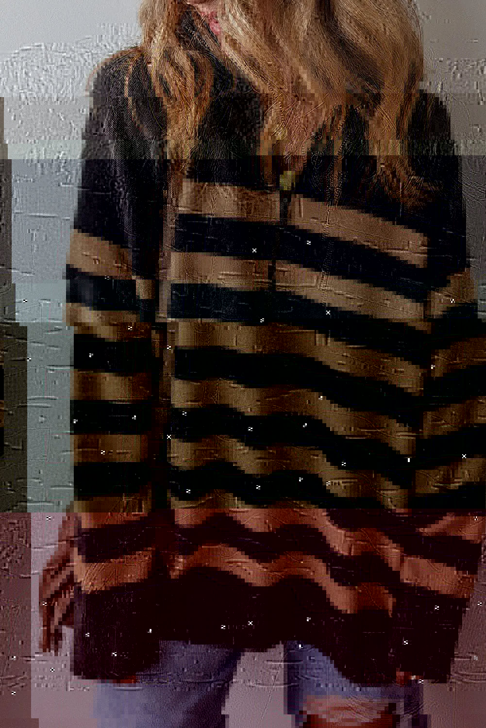 Striped Half Zip Long Sleeve Knit Top