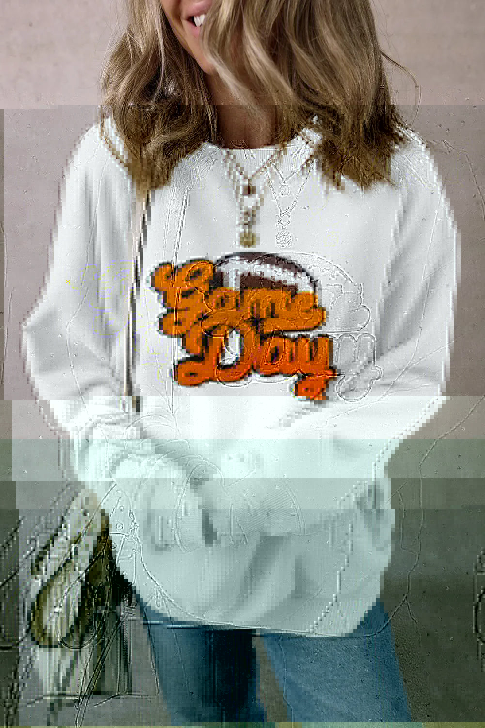 GAME DAY Football Round Neck Long Sleeve Sweatshirt