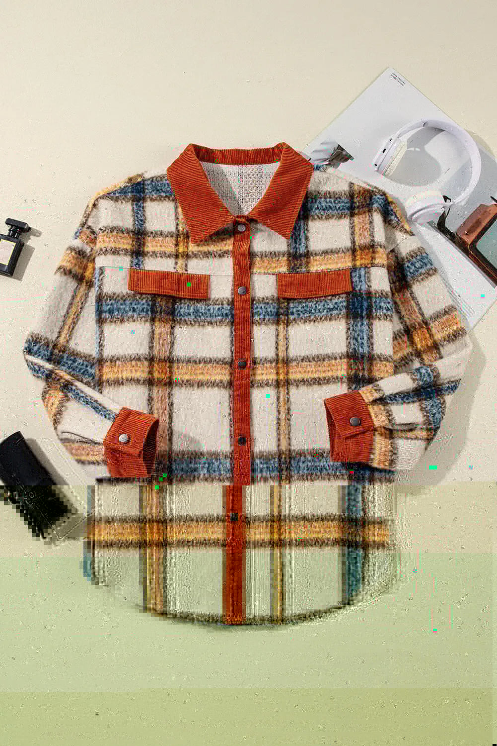 Plus Size Plaid Button Down Jacket