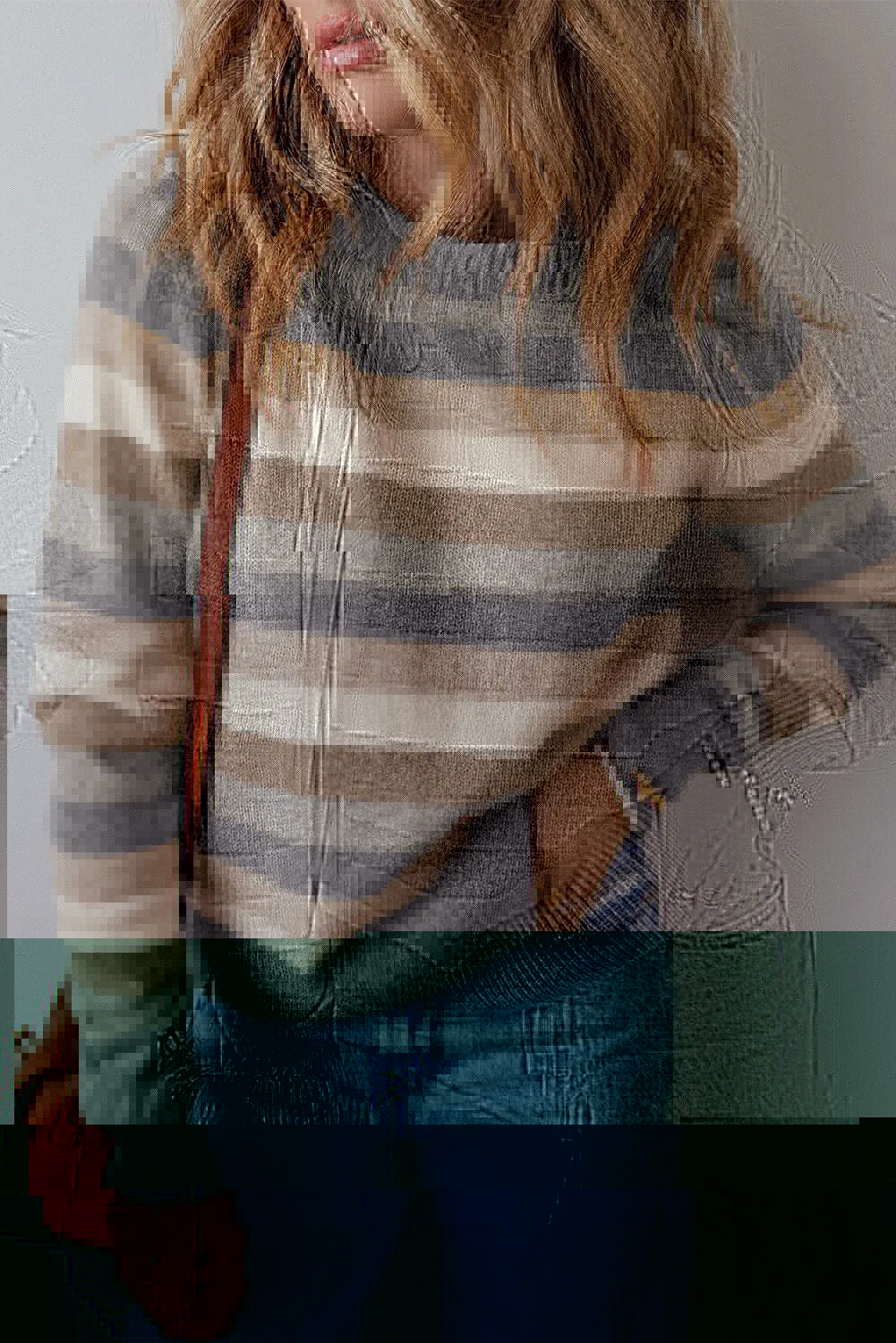 Striped Round Neck Long Sleeve Sweater